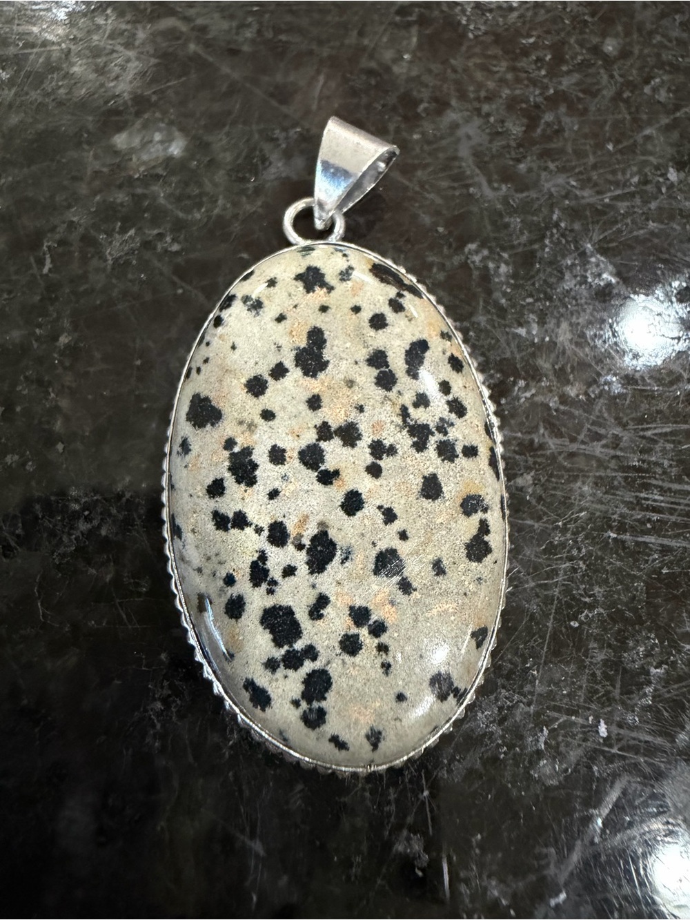 Dalmatian Jasper Oval Pendant in Black and Cream